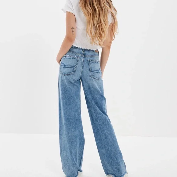 American Eagle Super High Rise Baggy Wide Leg Regular Medium Bright Indigo 6 - Picture 10 of 10